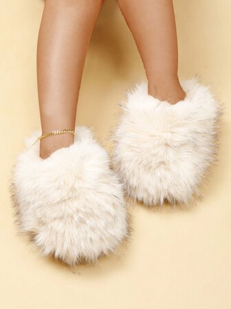 Pantuflas esponjosas de talla grande para mujer para otoño/invierno, pantuflas interiores para el hogar con forro térmico de imitación, cálidas y silenciosas para primavera, pantuflas de exterior con cobertura parcial de moda