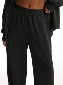 MUSERA 亚麻质感宽松沙滩裤，适合伊比沙岛夏季，波西米亚风，优雅休闲，适合度假、机场、秋季派对、休闲度假等场合。 - 黑色 - 查看 5