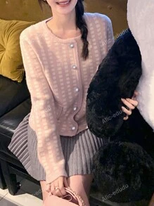 Plaid Pattern Round Neck Single-Breasted Casual Long Sleeve Cardigan