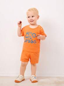 SHEIN 6pcs/Set Boys' Baby Clothing With Simple, Fun, Colorful Dopamine & Alphabet Printed Patterns, Perfect For Holidays And Outings, Spring & Summer