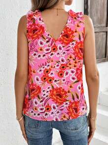 SHEIN Clasi Floral Printed Ruffle Hem V-Neck Women's Tank Top - Multicolor - View 2