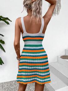 Vestido de playa sin mangas para vacaciones con diseño de bloques de color y rayas