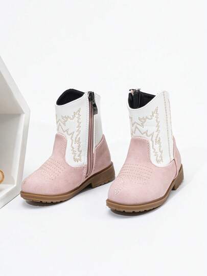 Autumn/Winter Embroidered Totem Boots, New Wear-Resistant Warm Comfortable Flat Western Style Versatile Baby Boots, Fashion Minimalist Side Zipper Short Boots