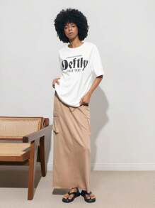 Maija Women Casual Drawstring Waist Practical Pocket Design Skirt - Grey - View 7