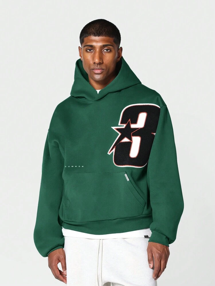 Varsity Style Number Graphic Pullover Hoodie With Centre Pocket