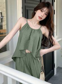 DAZY Women's Solid Color Simple Summer Vest And Casual Long Pants Two-Piece Set