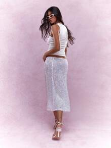 MISSGUIDED Y2K futuristisk paljetterad Bodycon midikjol - Lila - Visa 2