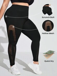 SHEIN Plus Size High Stretch Athletic Compression Leggings - Black - View 2
