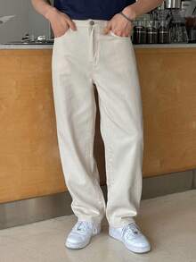 DAZY Men's Solid Color Straight Leg Denim Pants - Beige - View 2