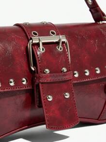 SHEIN X Lucía Bellido SHEIN SXY Fashionable Shoulder Bag With Rivet Decoration For Women And Teenagers, Fashionable Burgundy Bag Valentines