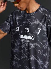 Manfinity Sport Polished Camiseta deportiva de cuello redondo de manga corta con estampado de teñido anudado en estilo de novio para hombres