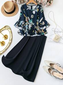 Lacomfia Plus Size Women's Fashion Printed Loose Top And Solid Color Skirt Two Pieces Set 2 Pieces Set - Multicolor - View 6