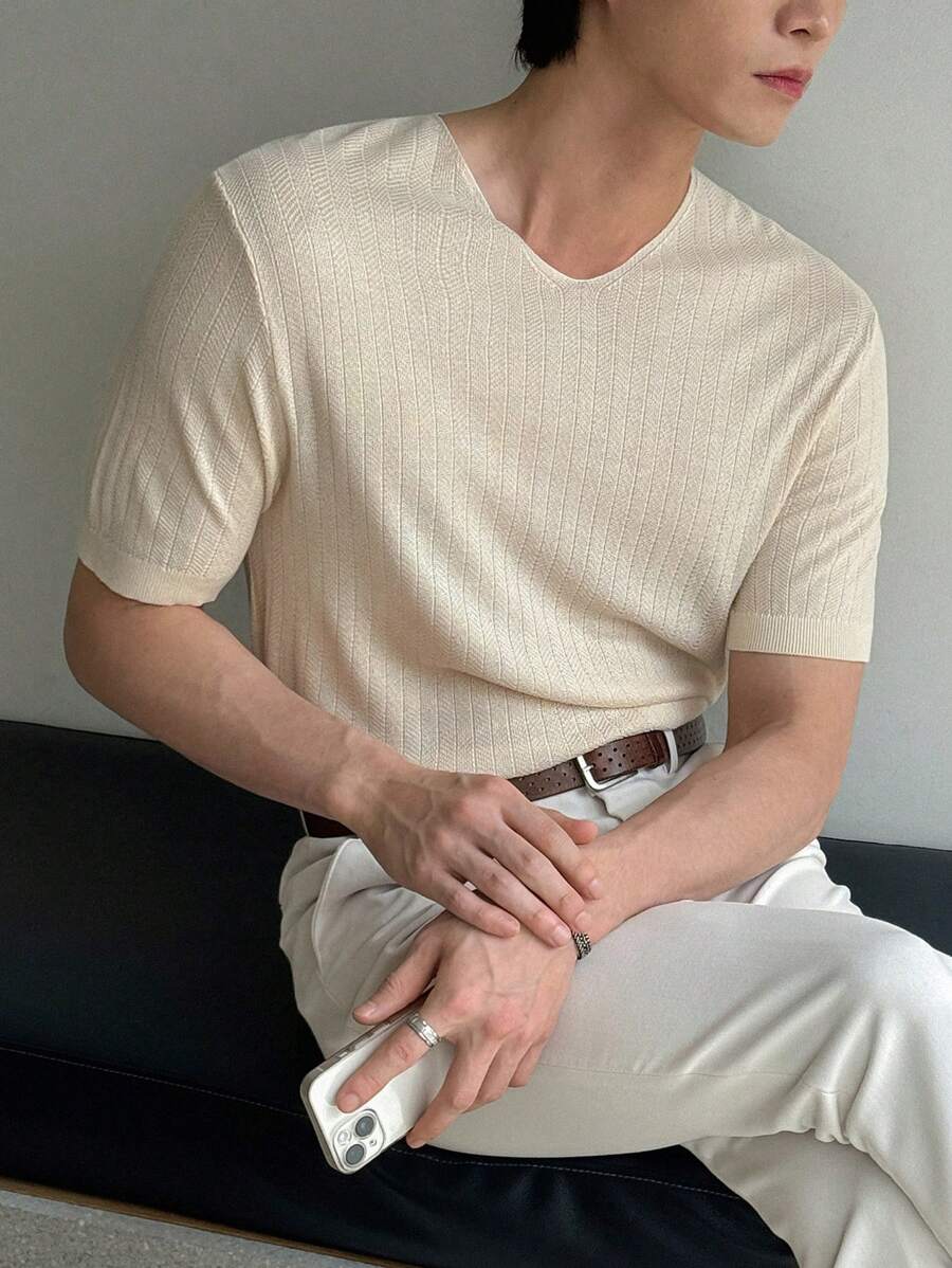 DAZY Men's Summer Solid Knitwear - Beige - View 1