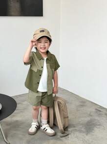 SHEIN Chàng trai trẻ Chi tiết về Flap Áo sơ mi & Quần short Without Tee - Nhiều màu - Xem 3