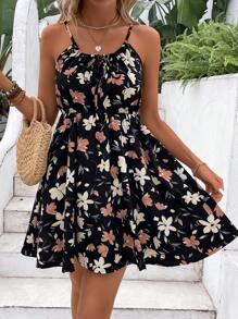 Breezaya 女士花卉印花收腰假期休閒細肩帶連身裙