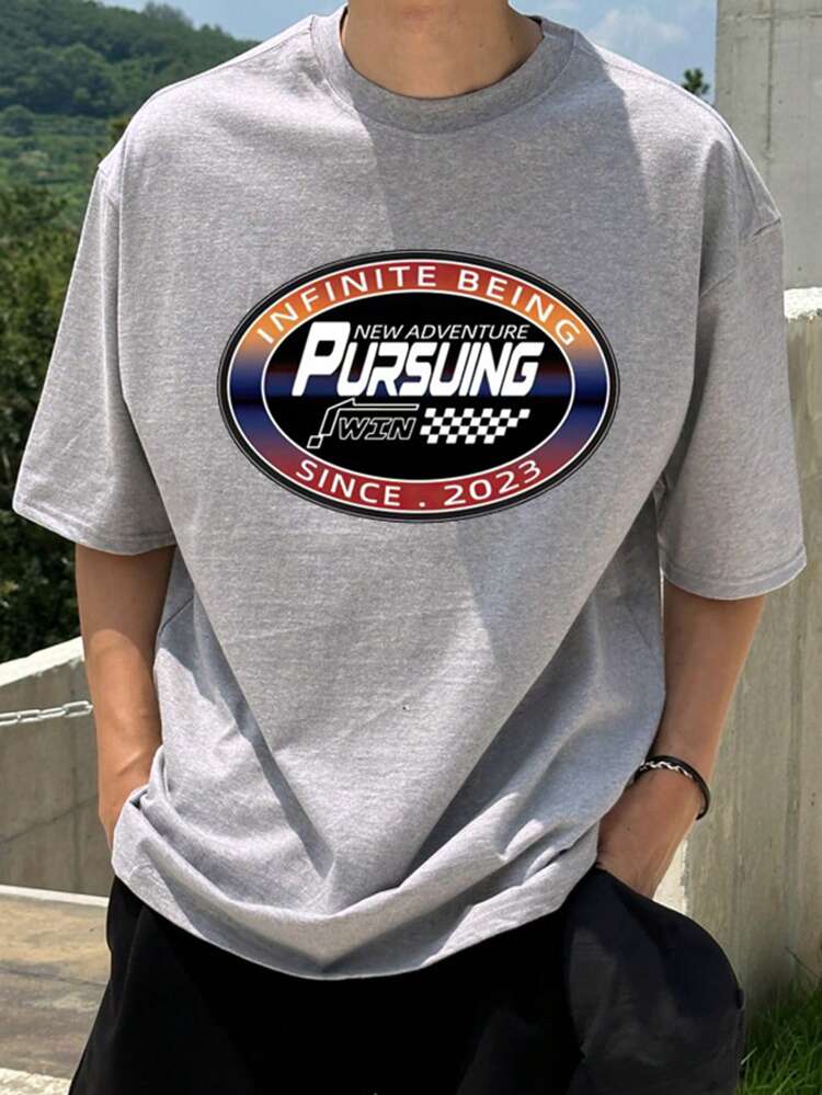 Men's Summer Casual Short Sleeve T-Shirt With Letter Print And Round Neck Back To School,Graphic Tees