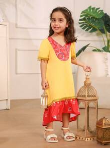 Girls' Summer Printed Dress With Lace Hem And Pendant, Mommy And Me Matching Outfits (3 Pieces Sold Separately) - Multicolor - View 6