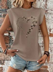 INAWLY Camiseta gráfica de manga corta para mujer con estampado de leopardo, mariposa y corazón