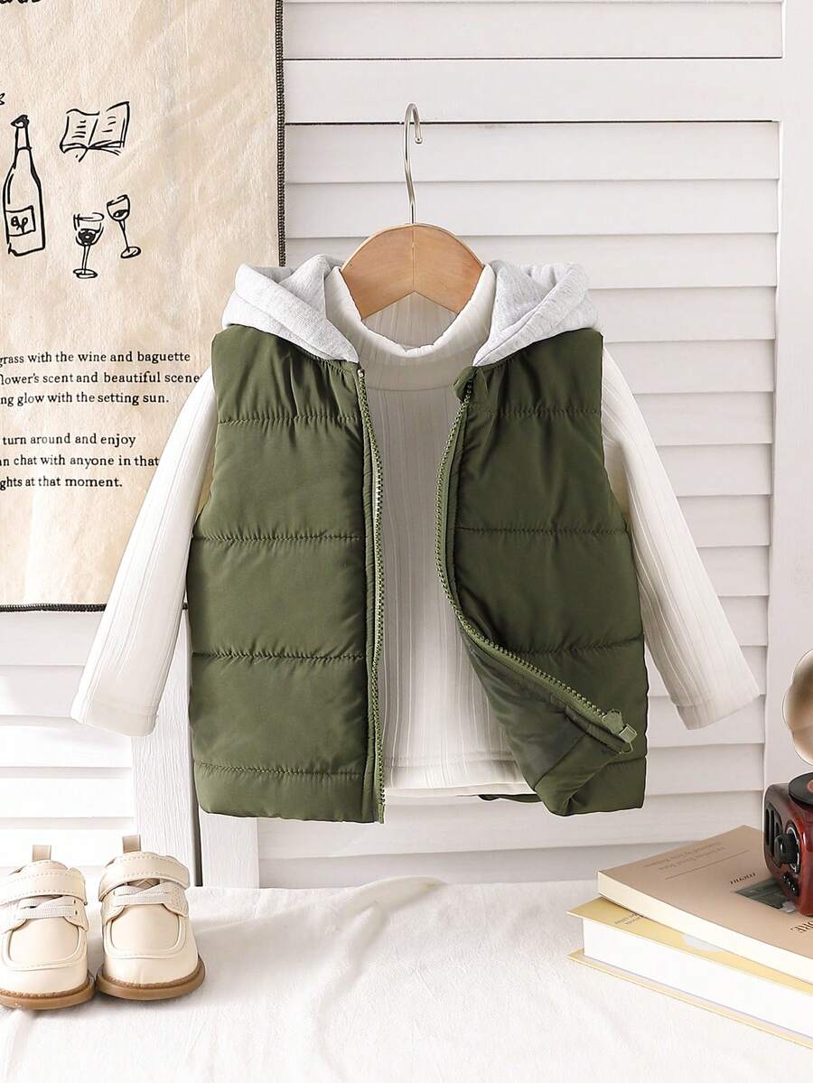 Áo khoác độn đơn giản hàng ngày màu trơn cho bé trai - màu xanh lá - Xem 1