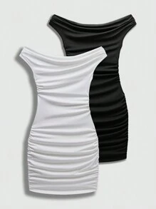 Flirla Sexy Off-Shoulder Y2K Style Dress