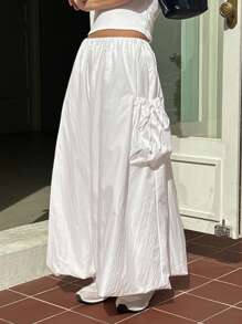 DAZY Váy ô màu trơn có dây rút eo & dây thắt lưng co giãn cho nữ - trắng - Xem 8