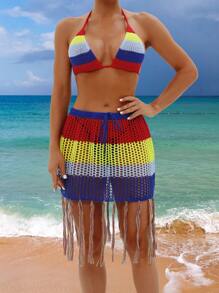 SHEIN Swim Women's Colorful Knitted Simple Daily Cover Up Summer - Multicolor - View 4