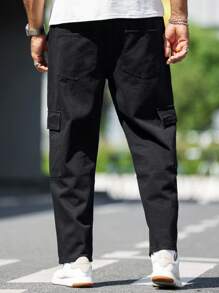 Manfinity Homme 男士加大碼休閒純色工作牛仔褲 - 黑色 - 查看 2