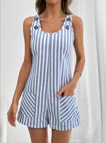 SHEIN Essnce Boho,Linen,Women's Striped & Printed Casual Jumpsuit For Summer