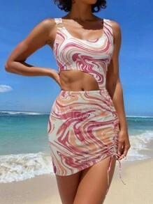 SHEIN Swim Traje de baño de una pieza con efecto tie-dye y aberturas para mujer, ideal para vacaciones en la playa en verano