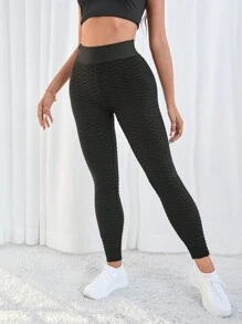 SHEIN Essnce Women High Waist Letter Patched Butt Lifting Ruched Sports Leggings - Black - View 7