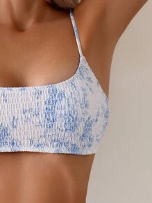 Women's Summer Beach Floral Print Wraparound Sexy Bikini Set, Random Print - Blue and White - View 4