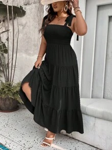 SHEIN Holidaya Vestido de camisola simple de uso diario en unicolor para mujeres de talla grande - Negro - Ver 4