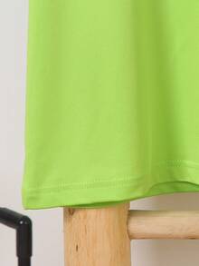 Camiseta de punto verde fluorescente para niños jóvenes con gran letra impresa en la parte trasera, adecuada para salidas casuales de verano - Verde - Ver 6