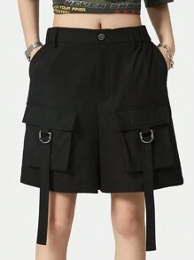 SHEIN EZwear 女士夏季日常穿着编织带 5 口袋工装短裤