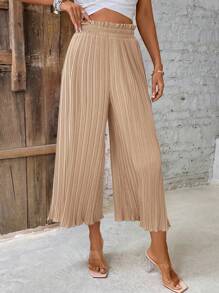 SHEIN Frenchy Women's Pleated Paper Bag Waist Allover Print Pants, Casual Holiday Long Trousers,Back To School Outfits,Fall Outfits,Office Wear,Commute,Minimalist,Old Money,Simple,Teacher Pants