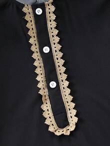 Boys' (Big) Single-Breasted Lace Decor Long Sleeve Top And Solid Color Pants Set Fall Winter - Black - View 5