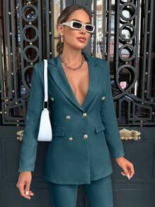SHEIN Cottnline Traje diario simple de un solo color para mujeres - verde menta - Ver 3