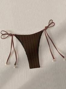 Swim Mod 女士實色簡約日常棕色比基尼下著，適用於夏季沙灘 - 咖啡棕 - 查看 3