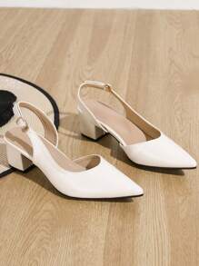 Fall/Winter 2025 New Summer Ladies' Simple Style Thick Heel Fashionable & Elegant Pointed High-Heeled Sandals With Back Strap, Elegant, Women Pumps,Elegant - White - View 3