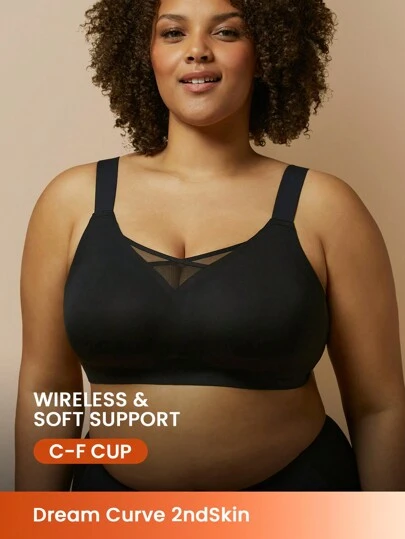LUVLETTE Plus Black Dream Curve 2ndSkin Wireless Full Coverage Seamless Side Support Lounge Bra Bralette Bra Workout Sports Lingerie As Outerwear Sticky Basic SizeFreedom Bra No Show Underwear