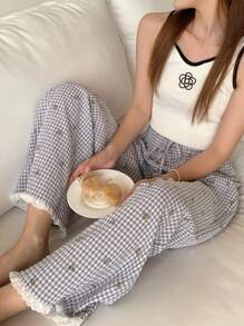 DAZY 格子熊印花休闲日常睡裤，适合秋季睡衣 - 灰色 - 查看 3