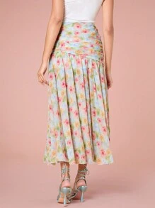 Enchnt 優雅花卉緊身高腰女裙，適用於夏季 - 粉色 - 查看 2