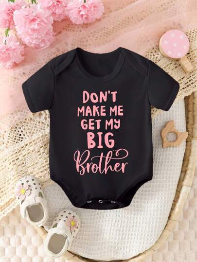 SHEIN Baby Girl Casual Simple Flower & Letter Printed Triangle Bodysuit Short Sleeve Bodysuit