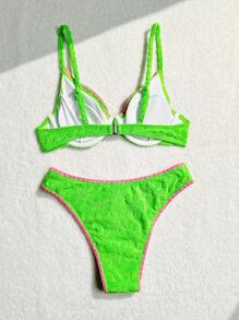 SHEIN Swim Women Resort Floral Dark Striped Bikini Set Summer