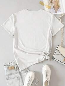 INAWLY Camiseta de cuello redondo con estampado de botas de vaquero de estilo occidental para combinar con todo - Blanco - Ver 2