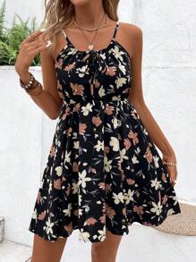 Breezaya 女士花卉印花收腰假期休閒細肩帶連身裙