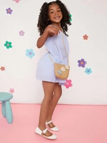Mini mi Zapatos planos sencillos y diarios para niños con decoración de flores y bloques de colores - Blanco - Ver 5