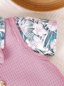 SHEIN Body bébé garçon à manches courtes avec gilet, style britannique floral, pour l'été - Rose bonbon - Voir 5