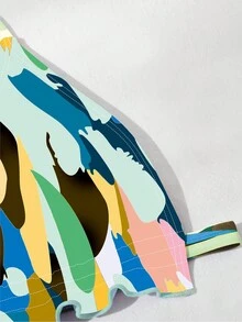 SHEIN Swim 女士夏季沙灘全印花頸項帶性感比基尼套裝，隨機印花設計和波浪邊緣 - 彩色 - 查看 5