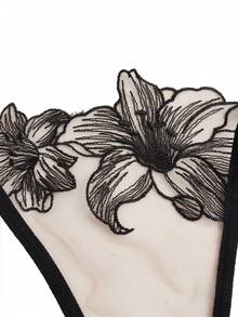 PinupPomp 5pcs/set Sexy Sheer Mesh Floral Embroidery Lingerie With Hollow Out Detail - Multicolor - View 4